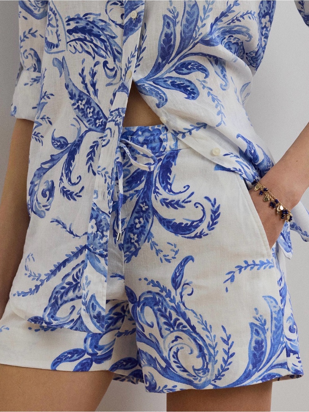 Lauren Ralph Lauren blue and white paisley linen short